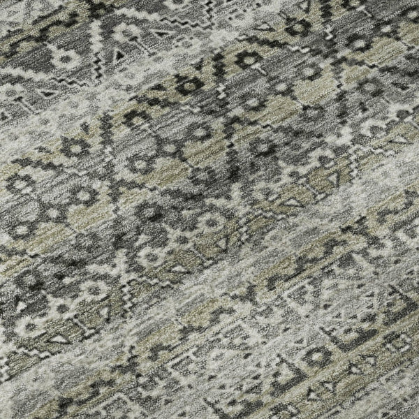 HomeRoots 9' X 12' Stylish Pewter and Charcoal Striped Washable Area Rug with UV Protection for Busy Homes 717844