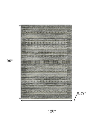 HomeRoots 9' X 12' Stylish Pewter and Charcoal Striped Washable Area Rug with UV Protection for Busy Homes 717844