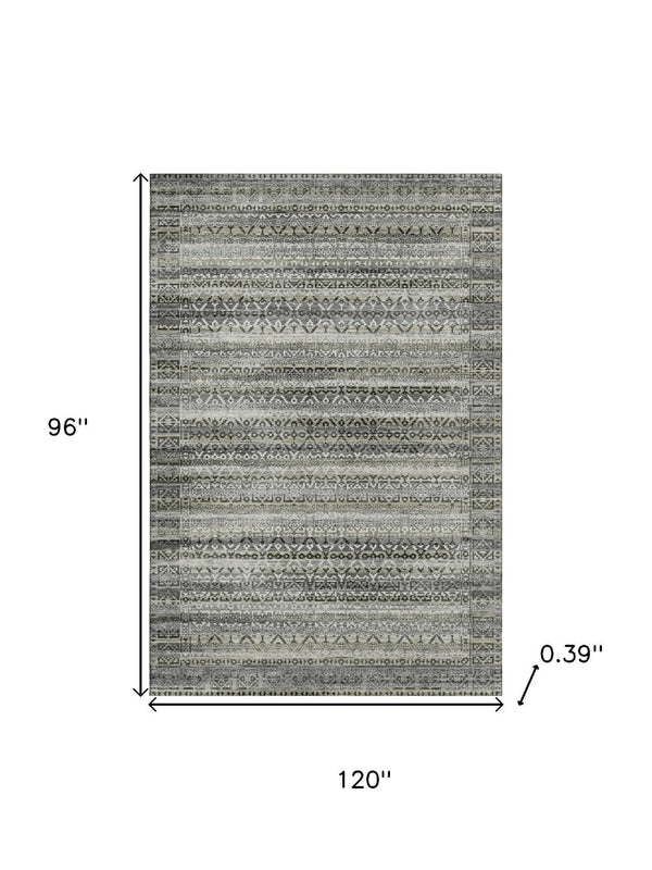 HomeRoots 9' X 12' Stylish Pewter and Charcoal Striped Washable Area Rug with UV Protection for Busy Homes 717844