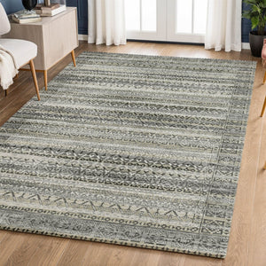 HomeRoots 9' X 12' Stylish Pewter and Charcoal Striped Washable Area Rug with UV Protection for Busy Homes 717844