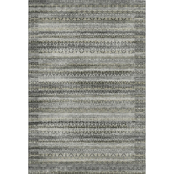 HomeRoots 10' X 14' Striped Washable Area Rug with UV Protection – Durable Pewter & Charcoal Design for Homes! 717845