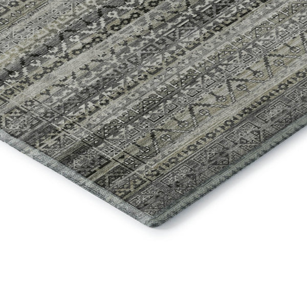HomeRoots 10' X 14' Striped Washable Area Rug with UV Protection – Durable Pewter & Charcoal Design for Homes! 717845