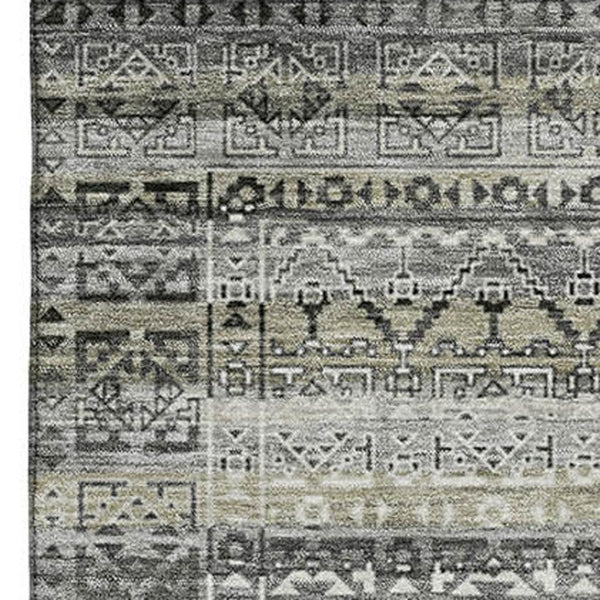 HomeRoots 10' X 14' Striped Washable Area Rug with UV Protection – Durable Pewter & Charcoal Design for Homes! 717845