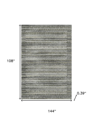 HomeRoots 10' X 14' Striped Washable Area Rug with UV Protection – Durable Pewter & Charcoal Design for Homes! 717845