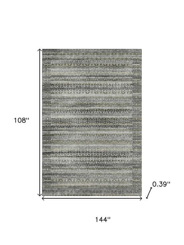 HomeRoots 10' X 14' Striped Washable Area Rug with UV Protection – Durable Pewter & Charcoal Design for Homes! 717845