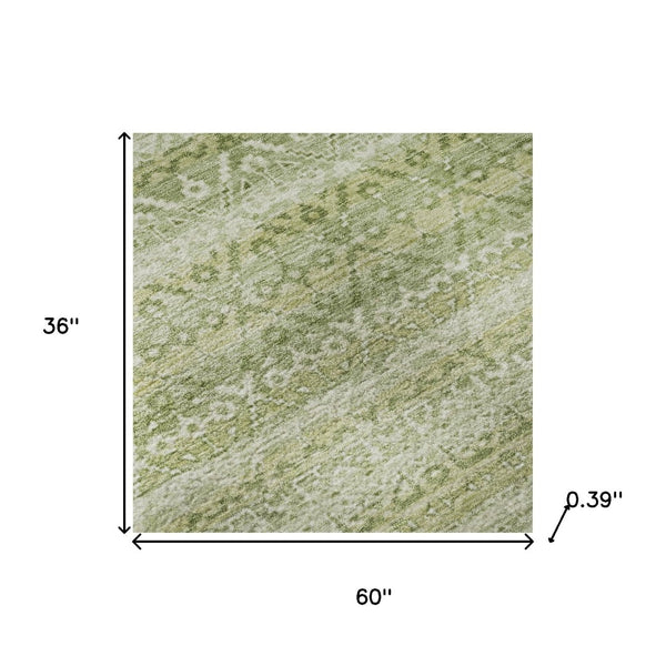 HomeRoots 5' X 8' Versatile Sage and Beige Striped Area Rug with UV Protection - Easy Care & Durable Design! 717847