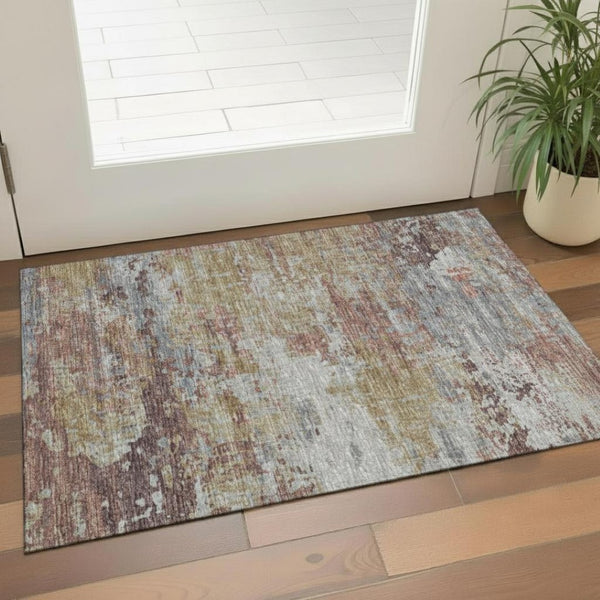 HomeRoots 5' X 8' Versatile Sage and Beige Striped Area Rug with UV Protection - Easy Care & Durable Design! 717847