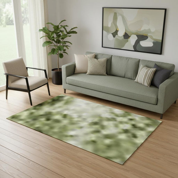 HomeRoots 8' Sage and Beige Striped Washable Round Rug – Durable, UV-Protected, Perfect for High-Traffic Areas! 717848