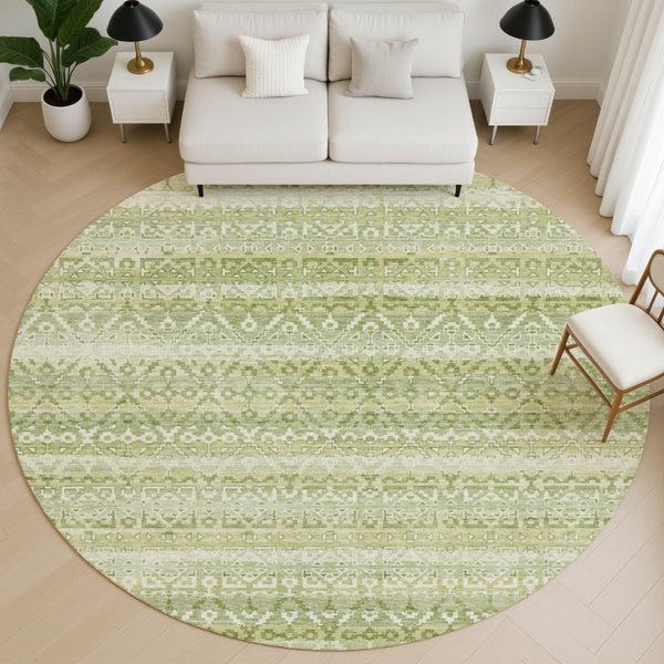 HomeRoots 8' X 10' Sage & Beige Striped Washable Area Rug – UV Protected, Stain-Resistant, Perfect for Any Decor 717849