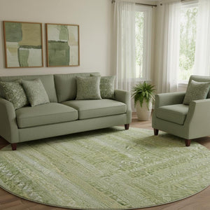 HomeRoots 8' X 10' Sage & Beige Striped Washable Area Rug – UV Protected, Stain-Resistant, Perfect for Any Decor 717849
