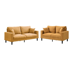 English Elm Two Two Piece Sofa Set with Corduroy Upholstery, Durable Hardwood Frame, Plush Cushions for Cozy Lounging Orange 35.83 L x 31.9 W x 12.6 H W2297S00022