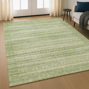 HomeRoots 10' X 14' Sage & Beige Striped Area Rug - Washable, UV Protected, Perfect for Family & Pets 717851
