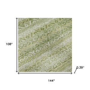 HomeRoots 10' X 14' Sage & Beige Striped Area Rug - Washable, UV Protected, Perfect for Family & Pets 717851