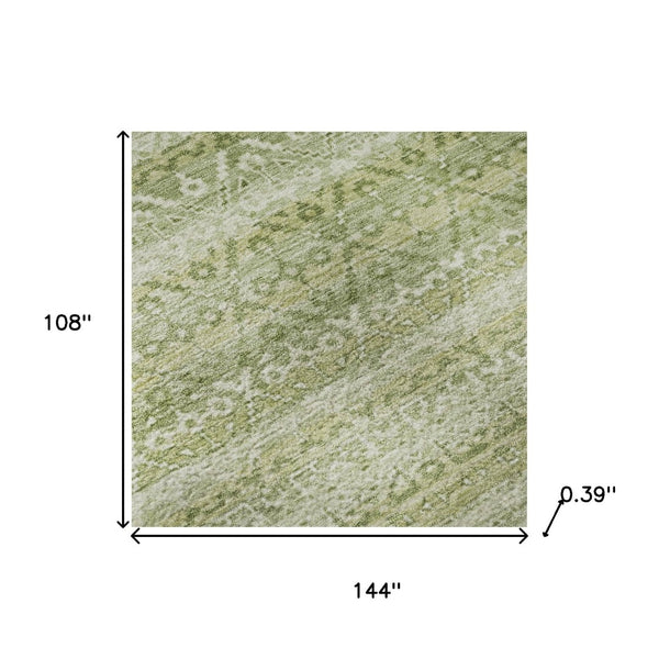 HomeRoots 10' X 14' Sage & Beige Striped Area Rug - Washable, UV Protected, Perfect for Family & Pets 717851