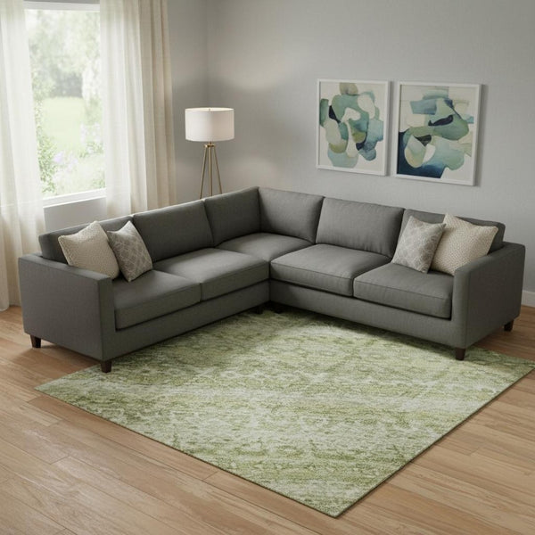 HomeRoots 10' X 14' Sage & Beige Striped Area Rug - Washable, UV Protected, Perfect for Family & Pets 717851