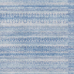 HomeRoots 5' X 8' Sky Blue and Ivory Striped Area Rug - Washable, UV-Protected, Stain-Resistant & Non-Slip! 717853