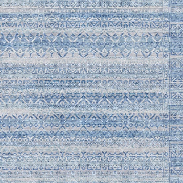 HomeRoots 5' X 8' Sky Blue and Ivory Striped Area Rug - Washable, UV-Protected, Stain-Resistant & Non-Slip! 717853