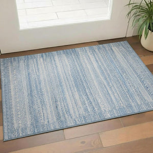 HomeRoots 5' X 8' Sky Blue and Ivory Striped Area Rug - Washable, UV-Protected, Stain-Resistant & Non-Slip! 717853