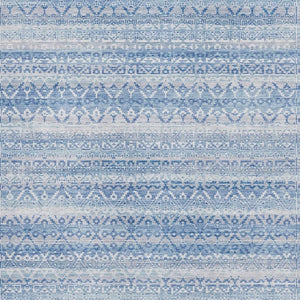HomeRoots 8' Sky Blue & Ivory Striped Round Rug – Washable, UV Protected, Durable for Busy Homes & Kids 717854