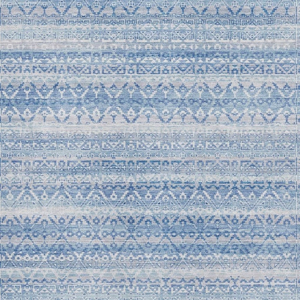 HomeRoots 8' Sky Blue & Ivory Striped Round Rug – Washable, UV Protected, Durable for Busy Homes & Kids 717854