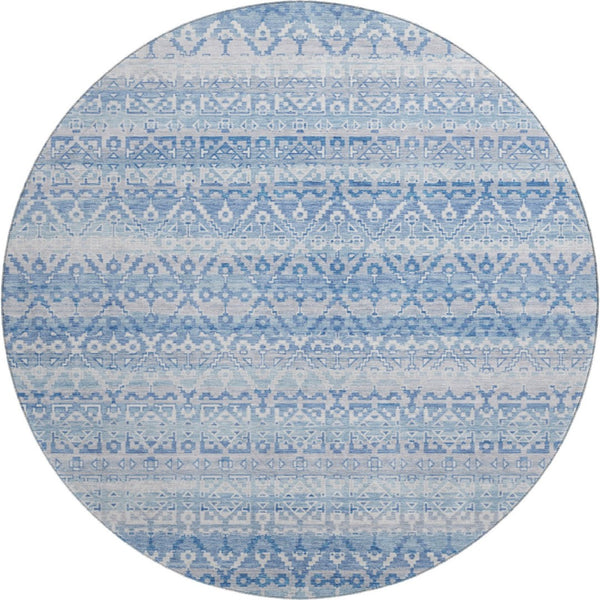 HomeRoots 8' X 10' Sky Blue & Ivory Striped Washable Area Rug - Durable, UV-Protected, Kid & Pet Friendly! 717855