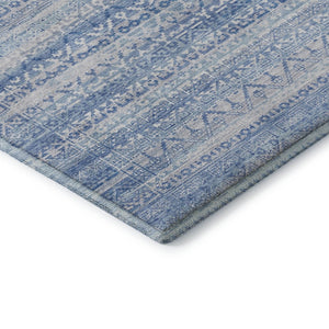 HomeRoots 8' X 10' Sky Blue & Ivory Striped Washable Area Rug - Durable, UV-Protected, Kid & Pet Friendly! 717855