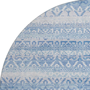 HomeRoots 8' X 10' Sky Blue & Ivory Striped Washable Area Rug - Durable, UV-Protected, Kid & Pet Friendly! 717855