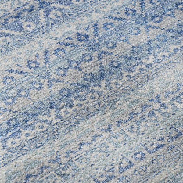 HomeRoots 8' X 10' Sky Blue & Ivory Striped Washable Area Rug - Durable, UV-Protected, Kid & Pet Friendly! 717855
