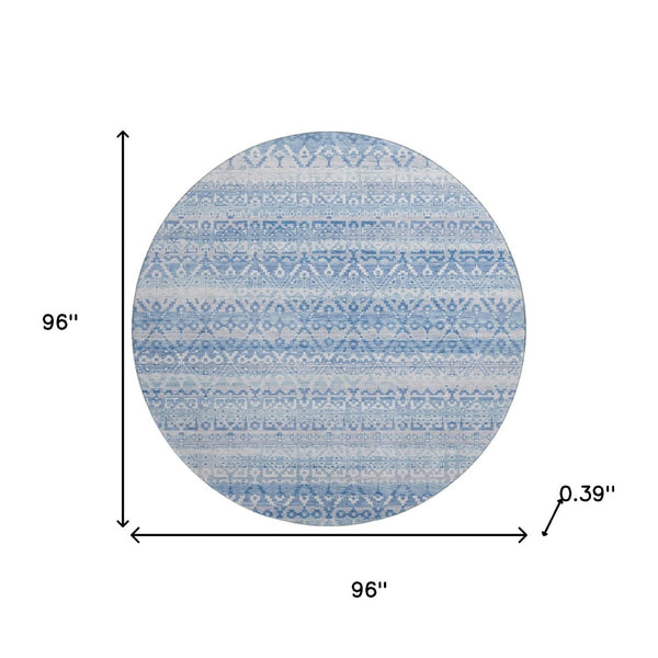 HomeRoots 8' X 10' Sky Blue & Ivory Striped Washable Area Rug - Durable, UV-Protected, Kid & Pet Friendly! 717855