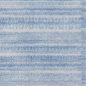 HomeRoots 9' X 12' Sky Blue & Ivory Striped Area Rug - Washable, UV Protected, Durable for High-Traffic Spaces 717856