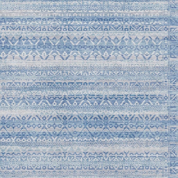 HomeRoots 9' X 12' Sky Blue & Ivory Striped Area Rug - Washable, UV Protected, Durable for High-Traffic Spaces 717856