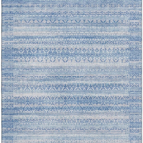HomeRoots 9' X 12' Sky Blue & Ivory Striped Area Rug - Washable, UV Protected, Durable for High-Traffic Spaces 717856