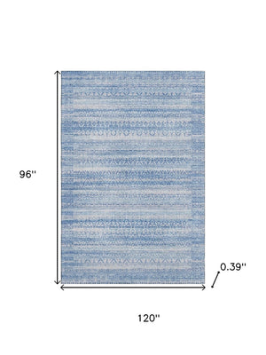HomeRoots 9' X 12' Sky Blue & Ivory Striped Area Rug - Washable, UV Protected, Durable for High-Traffic Spaces 717856