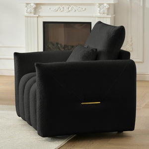 English Elm 35 Inch Teddy Velvet Lounge Chair Sculptural Cloud Seat for Modern Apartment Living Black W2564P457791