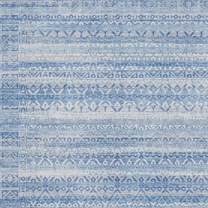 HomeRoots 10' Sky Blue and Ivory Striped Washable Area Rug - UV Protected, Durable, Easy Care for Home Use 717857
