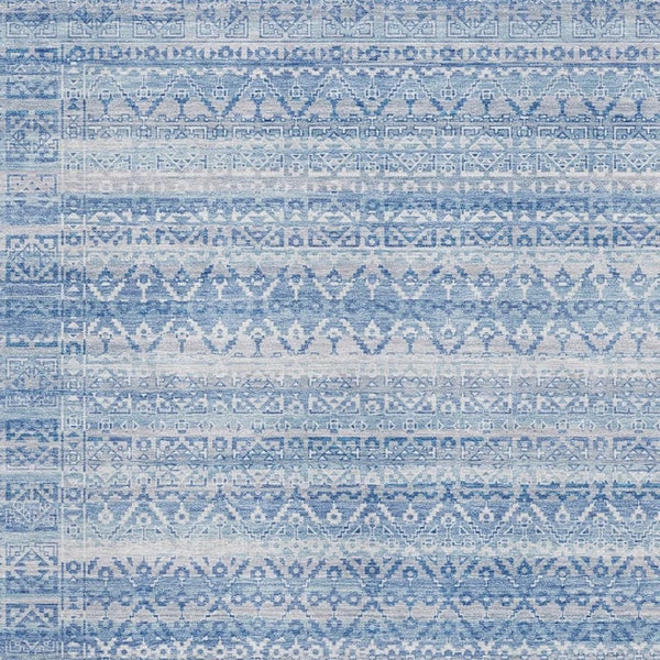 HomeRoots 10' Sky Blue and Ivory Striped Washable Area Rug - UV Protected, Durable, Easy Care for Home Use 717857