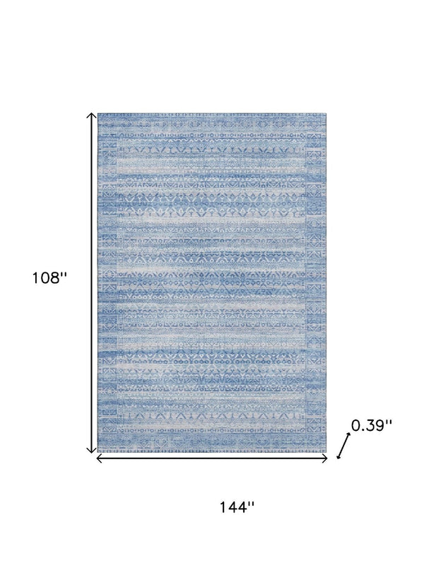 HomeRoots 10' Sky Blue and Ivory Striped Washable Area Rug - UV Protected, Durable, Easy Care for Home Use 717857