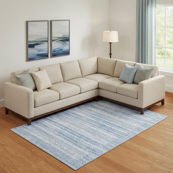HomeRoots 10' Sky Blue and Ivory Striped Washable Area Rug - UV Protected, Durable, Easy Care for Home Use 717857