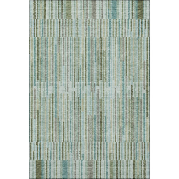 HomeRoots 5' X 8' Sage & Teal Striped Washable Area Rug – Durable, UV-Protected, Perfect for Busy Homes! 717859