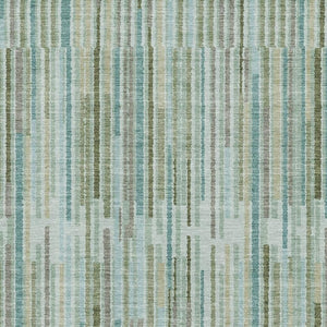 HomeRoots 8' Sage and Teal Striped Washable Round Rug - UV Protected, Stain Resistant, Ideal for Busy Homes 717860