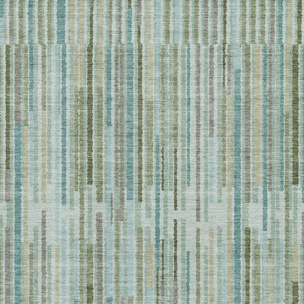 HomeRoots 8' Sage and Teal Striped Washable Round Rug - UV Protected, Stain Resistant, Ideal for Busy Homes 717860