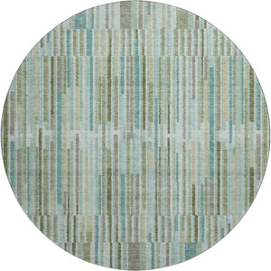 HomeRoots 8' X 10' Sage and Teal Striped Washable Area Rug - Durable, UV Protected, Stylish & Easy Care for Homes 717861
