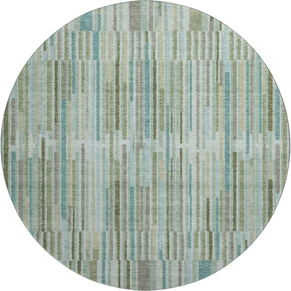 HomeRoots 8' X 10' Sage and Teal Striped Washable Area Rug - Durable, UV Protected, Stylish & Easy Care for Homes 717861