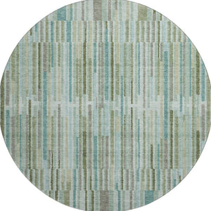 HomeRoots 8' X 10' Sage and Teal Striped Washable Area Rug - Durable, UV Protected, Stylish & Easy Care for Homes 717861