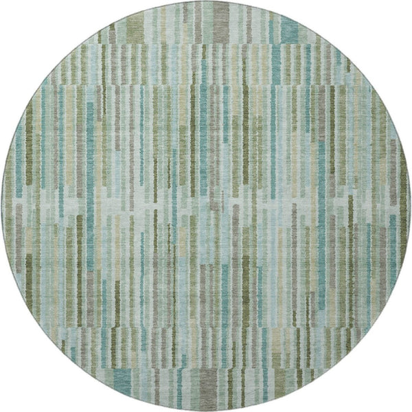 HomeRoots 8' X 10' Sage and Teal Striped Washable Area Rug - Durable, UV Protected, Stylish & Easy Care for Homes 717861