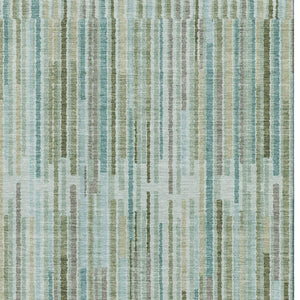 HomeRoots 9' X 12' Sage & Teal Striped Area Rug - Washable, UV-Protected, Durable for High-Traffic Spaces 717862