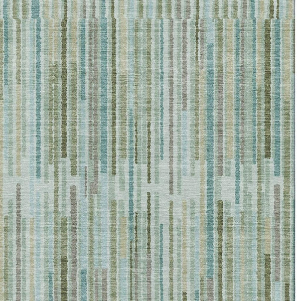 HomeRoots 9' X 12' Sage & Teal Striped Area Rug - Washable, UV-Protected, Durable for High-Traffic Spaces 717862