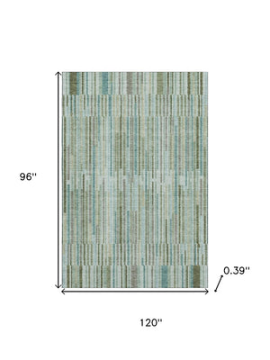 HomeRoots 9' X 12' Sage & Teal Striped Area Rug - Washable, UV-Protected, Durable for High-Traffic Spaces 717862