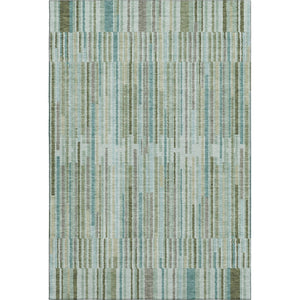 HomeRoots 10' Sage and Teal Striped Washable Area Rug – Durable, Stain Resistant, UV Protected for High-Traffic Areas 717863