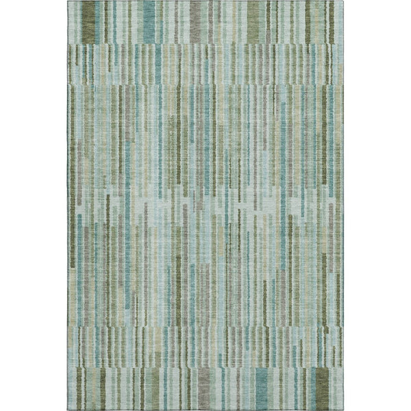 HomeRoots 10' Sage and Teal Striped Washable Area Rug – Durable, Stain Resistant, UV Protected for High-Traffic Areas 717863